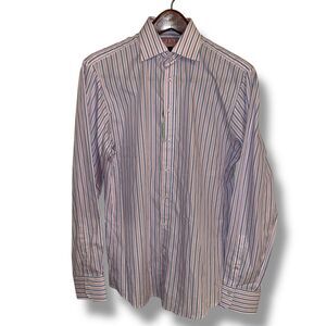 NWT Thomas Pink Blue Slim Fit BRISTOW STRIPE fran Dress Shirt Sz M 15 38